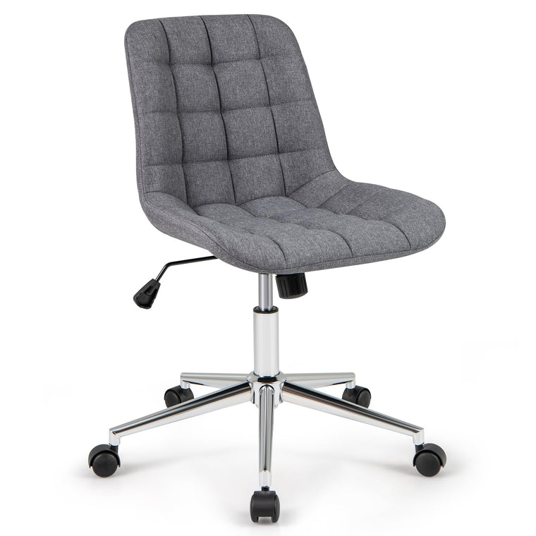 Armless Office Chair, Linen Fabric Vanity Chair with Wheels & Adjustable Height, 360° Rolling Swivel Task - product view 1