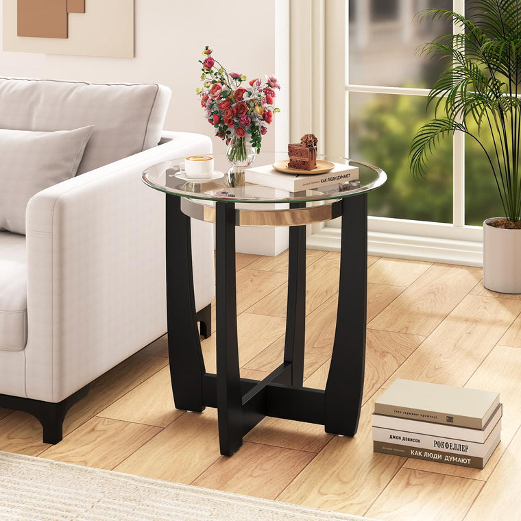 Round Glass End Table - 24’’ Side Table with Tempered Glass Top - product view 1