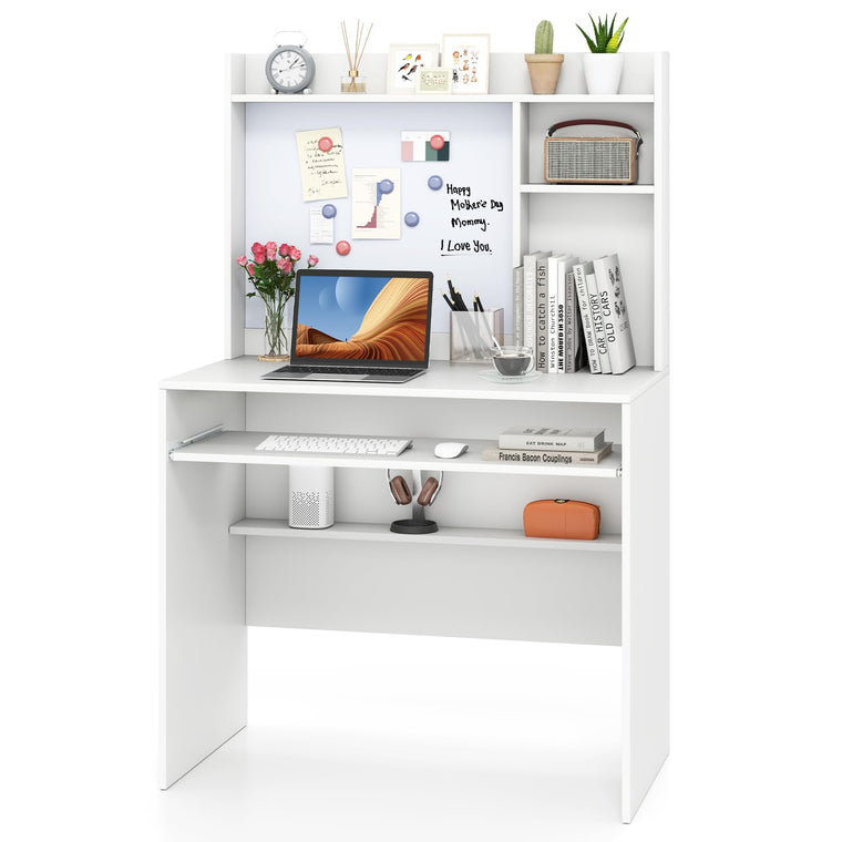 White Computer Desk with Hutch - product view 1