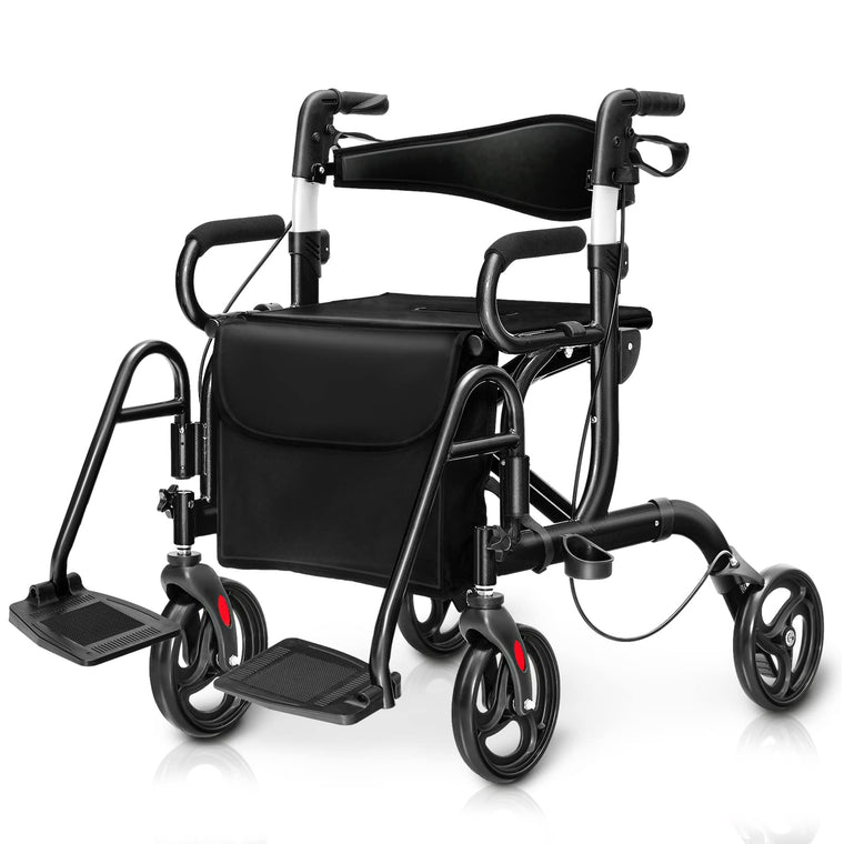 2 in 1 Rollator Walker for Seniors Folding Transport Wheelchair Rollator with 8" Wheels - product view 1