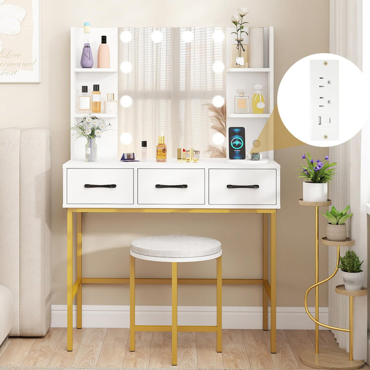 CHARMAID Makeup Vanity Desk with Lighted Mirror & Charging Station - product view 1