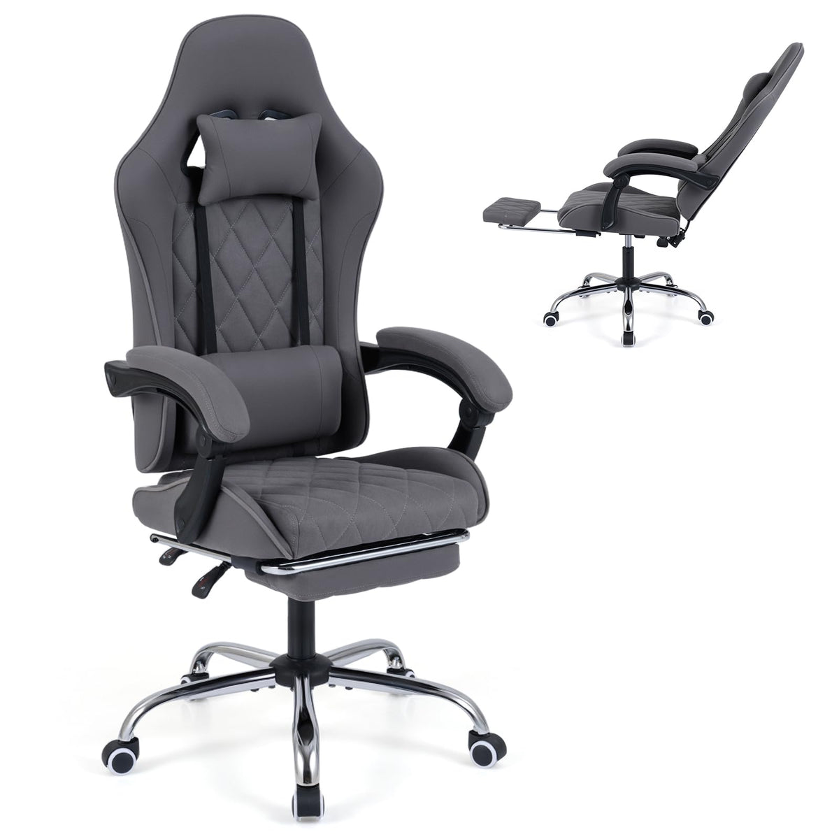 Ergonomic Gaming Chair with Linkage Armrests & Detachable Headrest for Home Office - product view 1