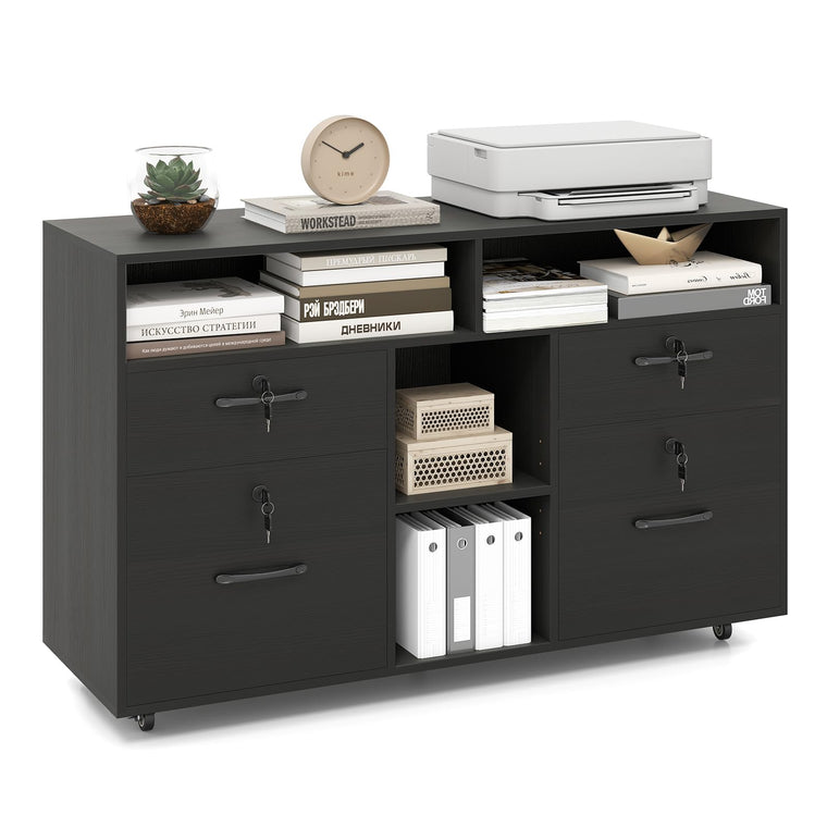 4-Drawer Lateral File Cabinet with Lock & 5 Rolling Wheels (2 Lockable) - product view 1