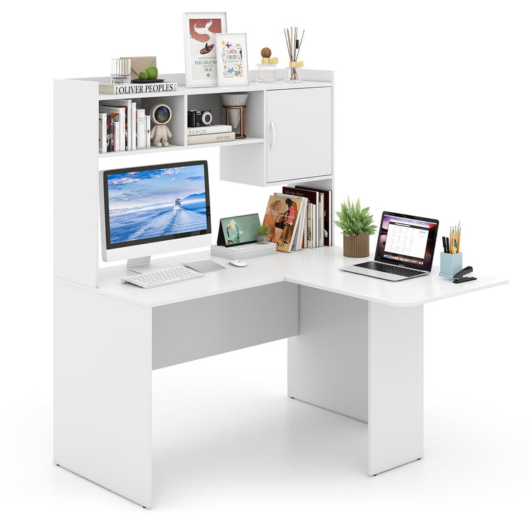 L Shaped Desk with Hutch, Corner Computer Desk with Storage Shelf & Cabinet - product view 1