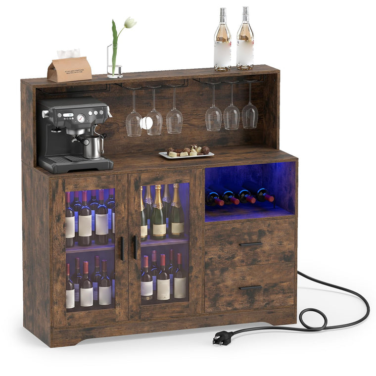 Wine Bar Cabinet with LED Lights & Charging Station - product view 1