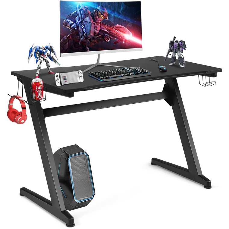 45.5 Gaming Desk, Z Shaped Racing Game Table with Carbon Fiber Surface, Mouse Mat - product view 1