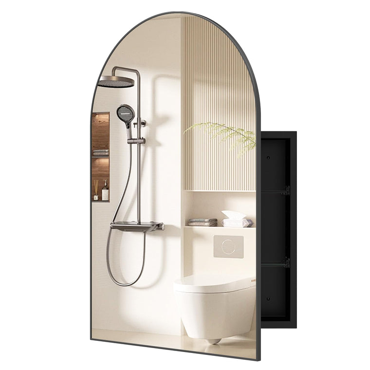 34" x 22" Brushed Metal Wall-Mounted Medicine Cabinet for Bathroom - product view 1
