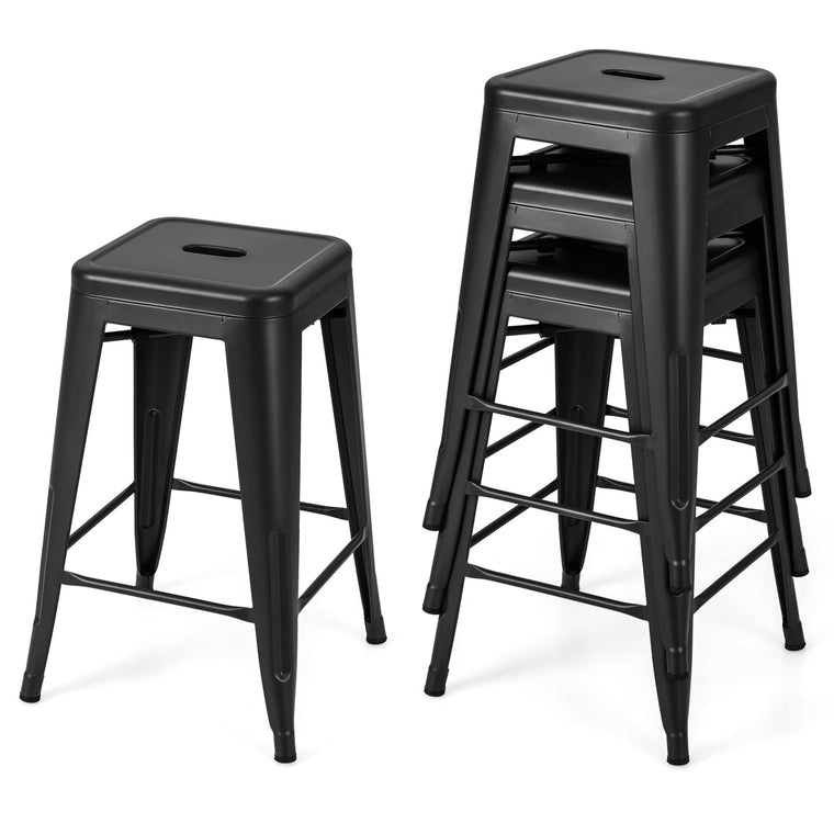 Metal Backless Bar Stools Set of 4, 24" Industrial Counter Height Bar Stools w/Cut-Out Handle, Footrest - product view 1