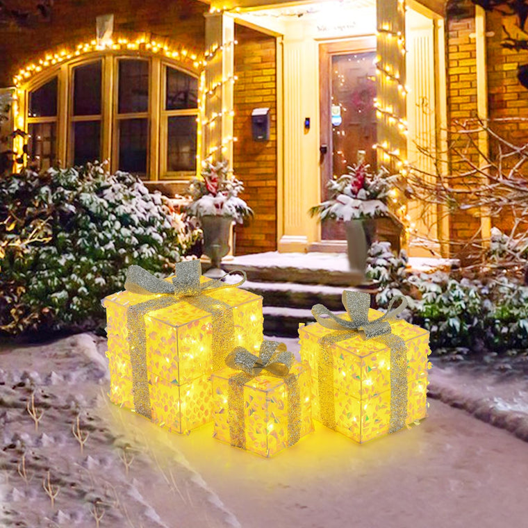 3 Pieces Christmas Lighted Gift Boxes ( Laser Fish Scale ) - product view 1