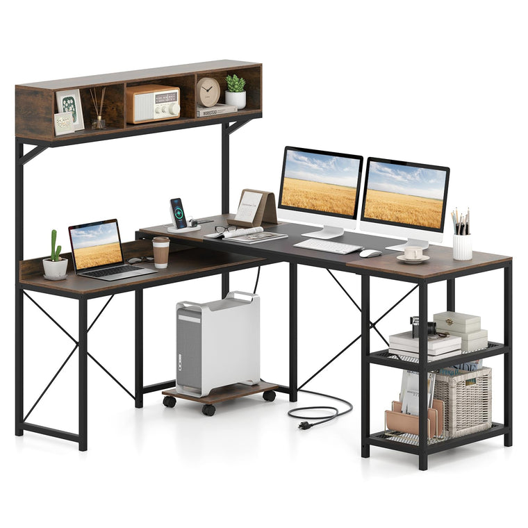 62" L-Shaped Computer Desk with Power Outlets - product view 1