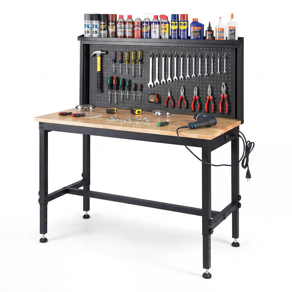 48" Heavy Duty Workbench with AC/USB Outlets and Pegboard - product view 1