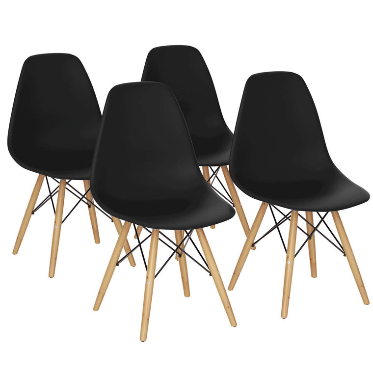 Dining DSW Chairs with Linen Cushion, Modern Mid Century Shell Chairs w/ Wood Legs - product view 1