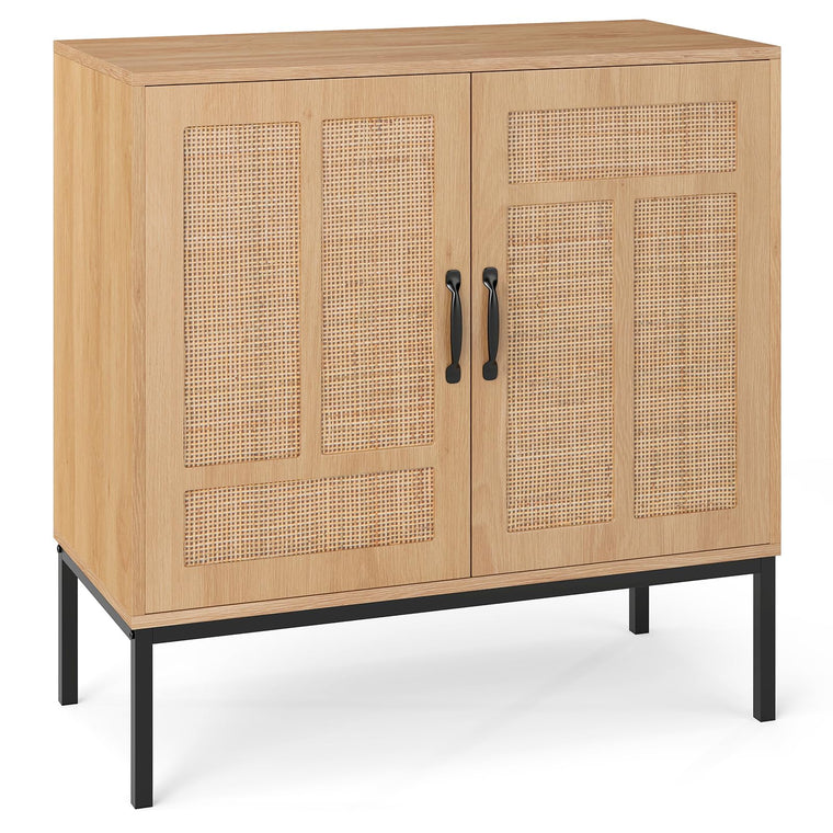 Sideboard Cabinet Boho Rattan Buffet Cabinet with Storage Adjustable Shelves 2 Doors - product view 1