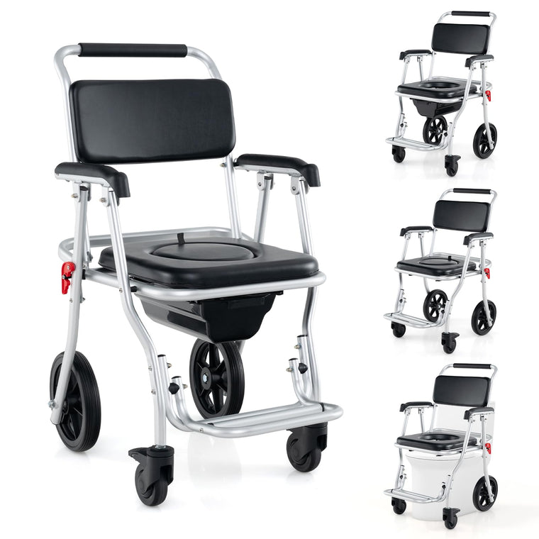 4 in 1 Shower Commode Wheelchair, 330lbs Foldable Bedside Commode Chair for Toilet with Arms - product view 1