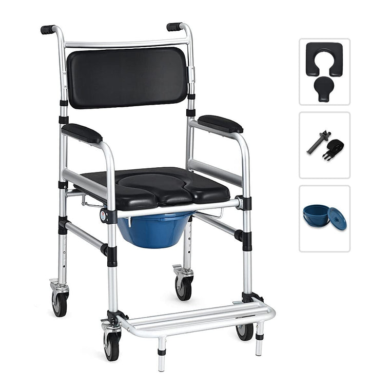 4 in 1 Shower Commode Wheelchair, 330lbs Bedside Commode Chair for Toilet with Arms - product view 1