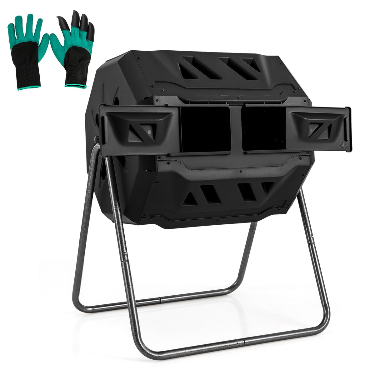 Compost Bin, 42-Gal Dual Chamber Composting Tumbler w/2 Sliding Doors, Heavy-Duty Metal Frame - product view 1