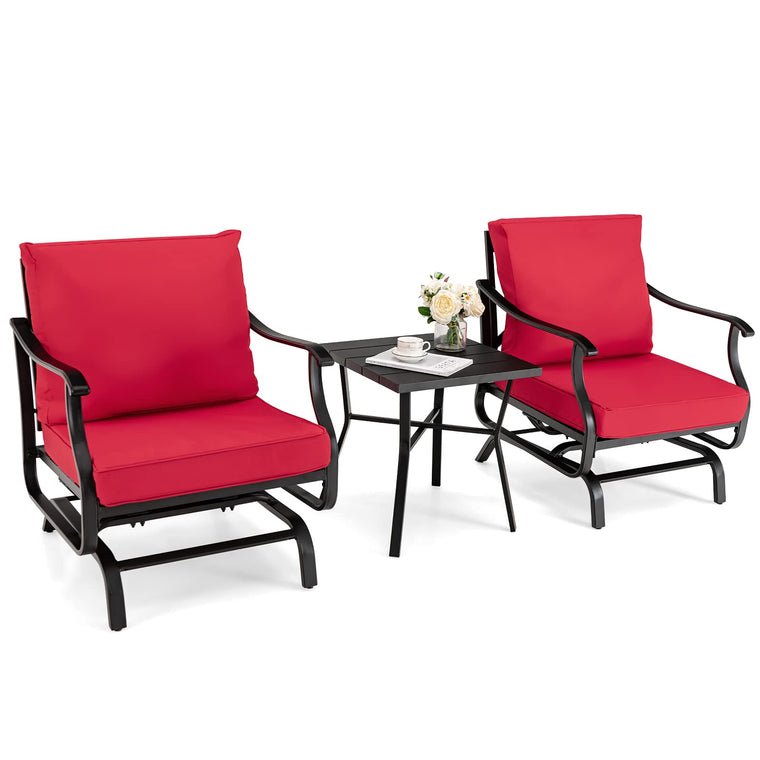 Bistro Set 3 Piece Outdoor Glider Set Rocking Chairs with Coffee Table (Red) - product view 1