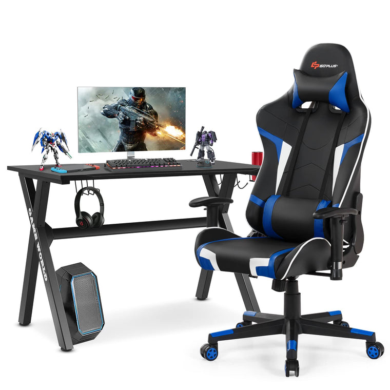 Gaming Desk & Chair Combo Set, Racing Style X Shaped E-Sport Gamer Desk & PVC Computer Chair - product view 1