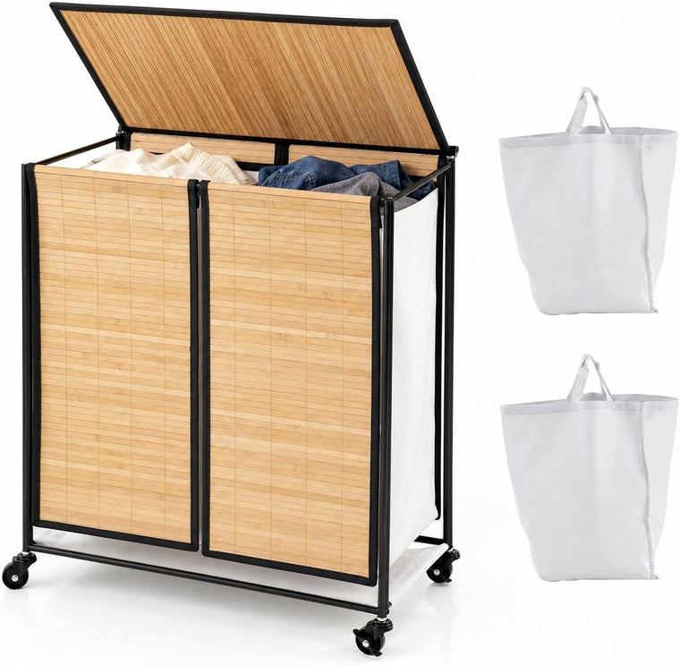 2-Section Laundry Hamper with Lid for Bathroom - product view 1