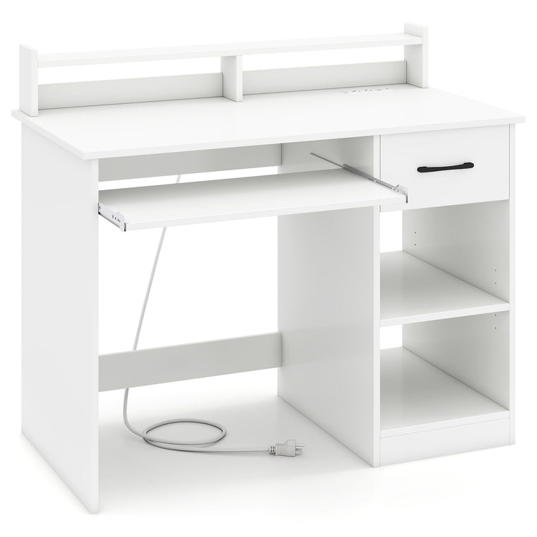 White Desk with Drawers Modern Home Office Desk - product view 1