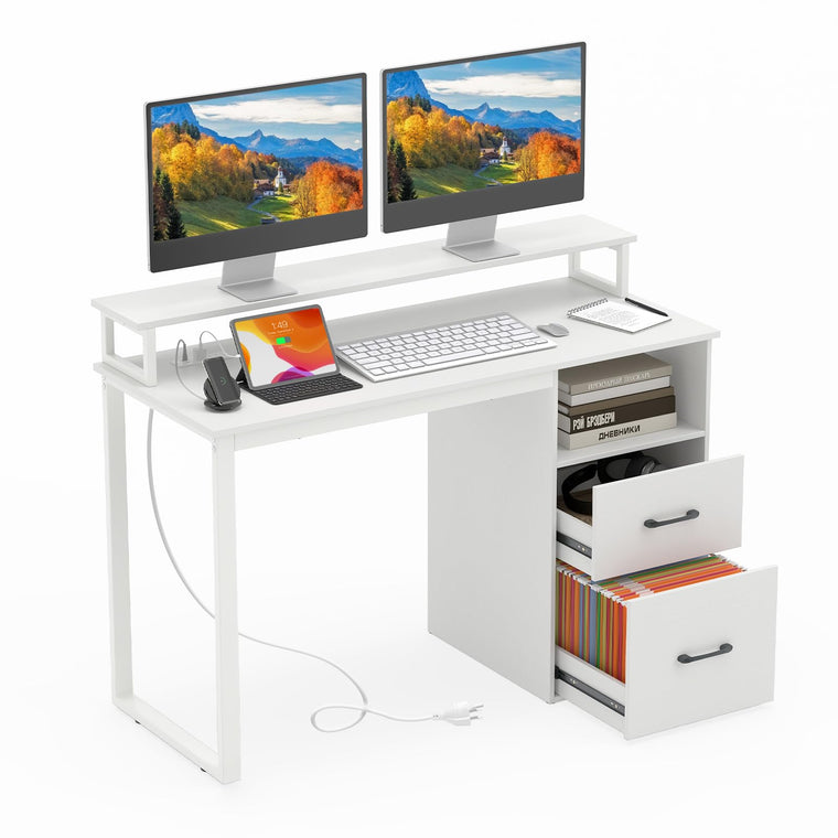 48 Inch Computer Desk with Power Outlets & File Drawer - product view 1