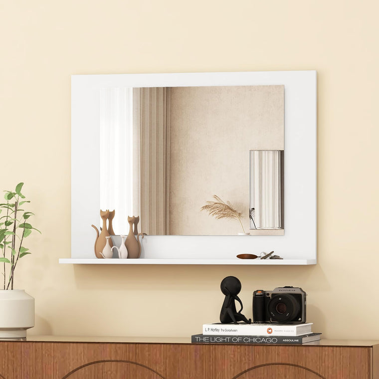 CHARMAID Bathroom Mirror with Shelf - 24" x 18" Wall Mirror Over Bathroom Sink - product view 1