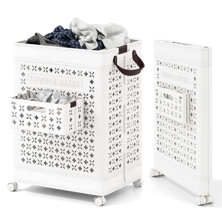 75L Collapsible Laundry Basket with Wheels - product view 1