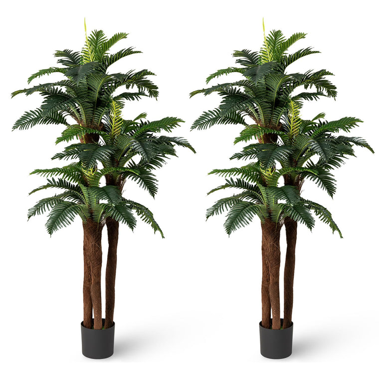 6.3 ft Tall Fake Tropical Plant with 45 + 3 Adjustable Leaves 3 Real Barks & Moss (2 Pack) - product view 1