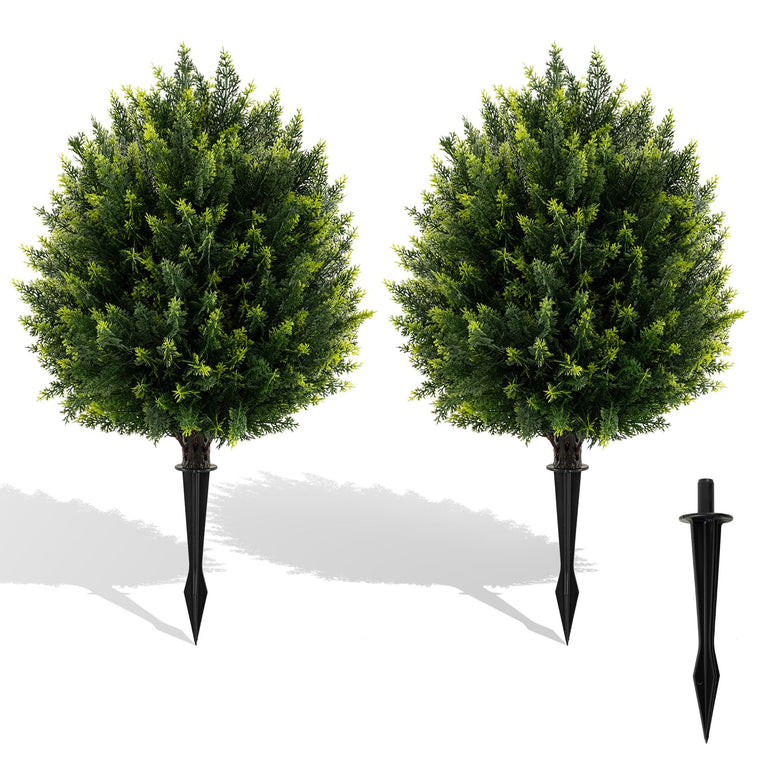 2 Pack Faux Cedar Bushes with Ground Spike Sun-Protective Fake Shrub Plants - product view 1