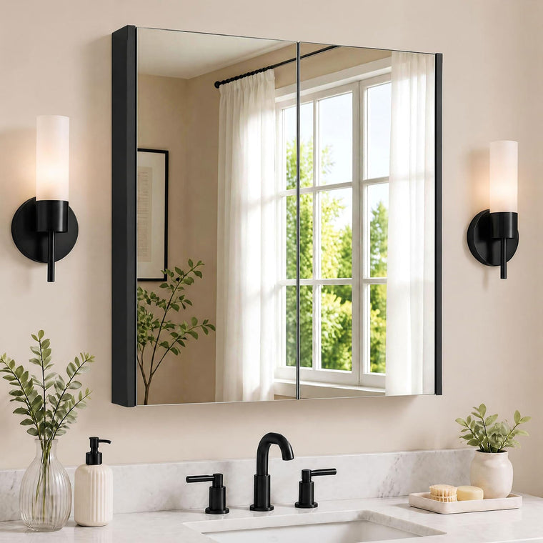 Bathroom Wall Cabinet with 2 Mirror Doors - product view 1