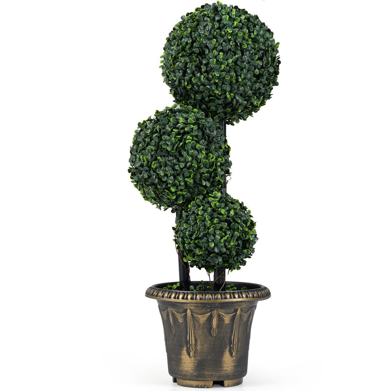 2.5 FT Artificial Boxwood Topiary Tree Evergreen Faux Potted Plants (1/2 Pack) - product view 1