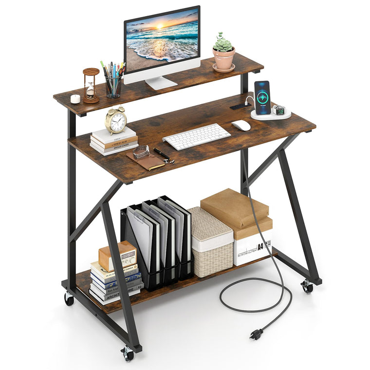 Rolling Computer Desk with Charging Station - product view 1