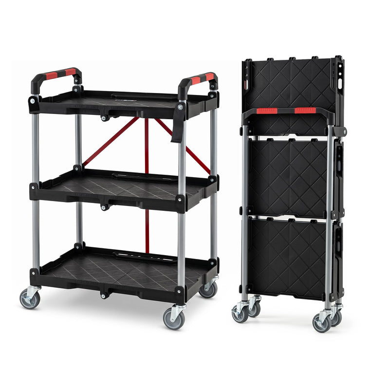 3-Tier Folding Utility Cart w/Swivel Wheels | Tool-Free Assembly - product view 1