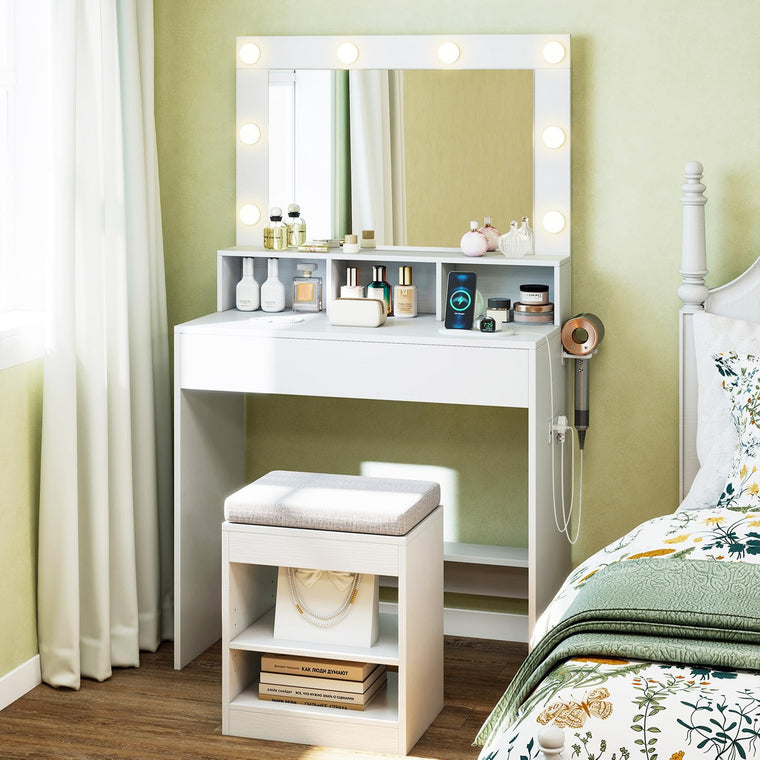 CHARMAID 31.5 Inches Vanity Desk with 3 Lighting Modes and Storage Shelves - product view 1