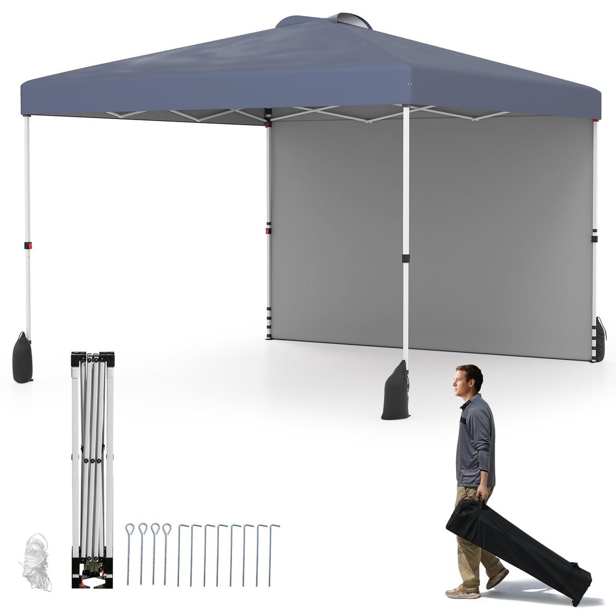10 x 10 Pop Up Canopy with 1 Sidewall and Wheeled Bag - product view 1