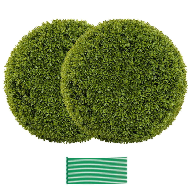 2 PCS 20 Inch Artificial Plant Topiary Ball, Round Faux Boxwood Balls Outdoor with Mimic Fluffy Leaves - product view 1