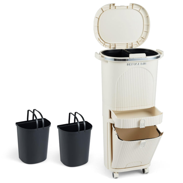11 Gallon 3-Layer Kitchen Trash Can with Lid with 2 Removable Buckets - product view 1