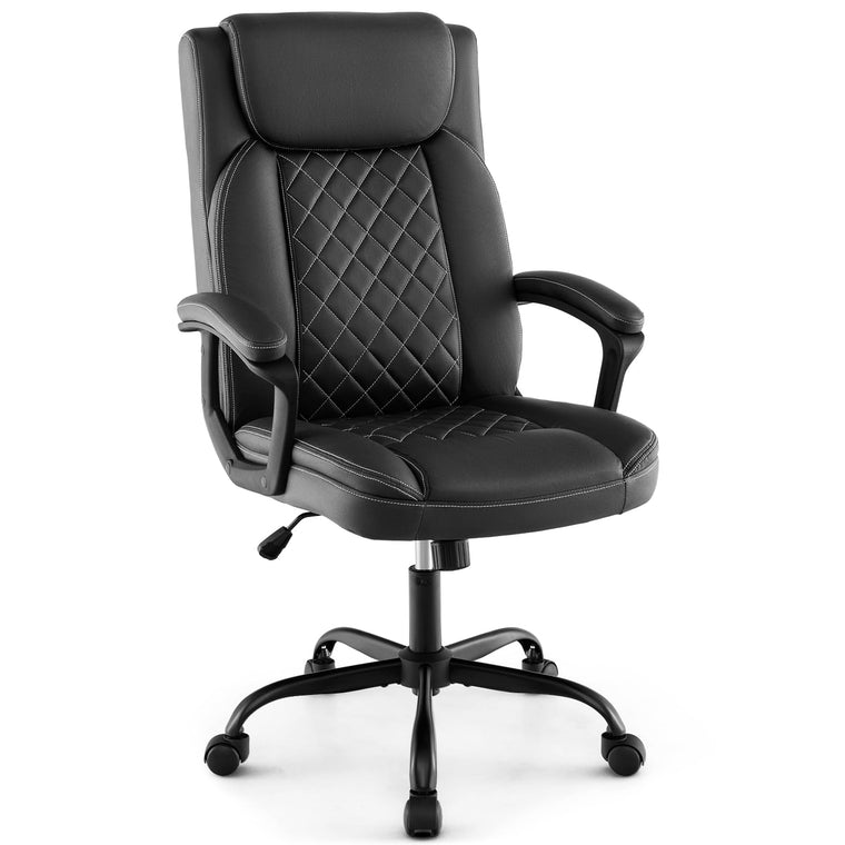 Executive Office Chair, Leather Like Desk Chair with Thick Headrest Cushion & Padded Armrests, Black - product view 1