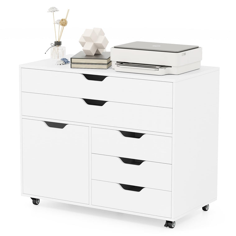 File Cabinet, Rolling Lateral Filing Cabinet with 2 Large Drawers, 3 Small Drawers - product view 1