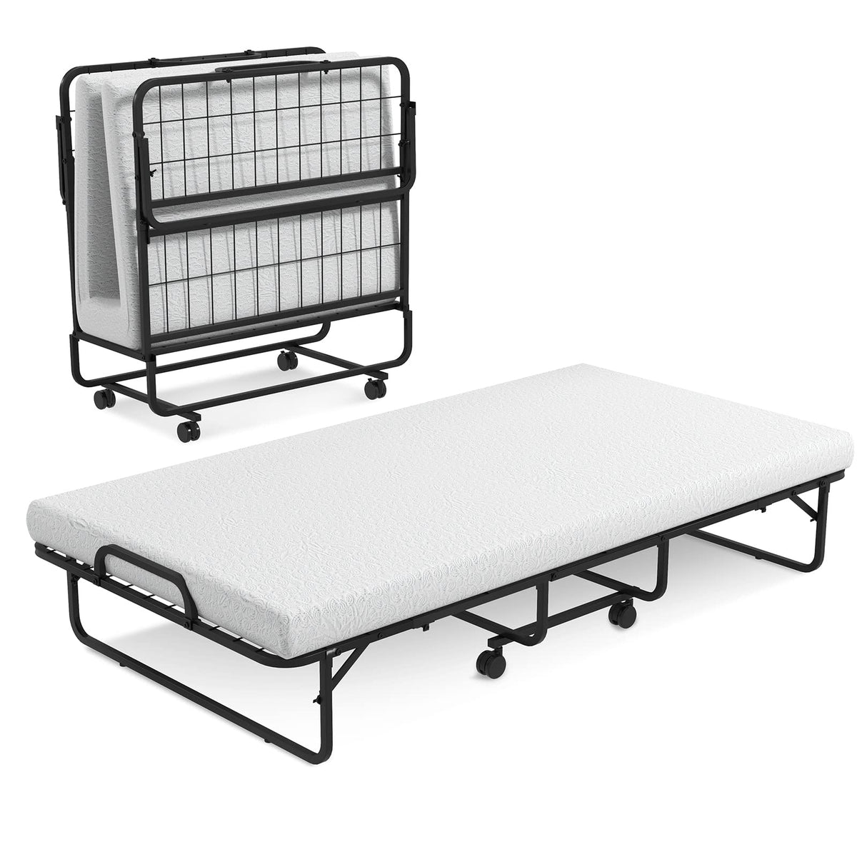 Folding Bed with Mattress for Adults, Twin Size Rollaway Beds for Guest, 75"x 38" - product view 1