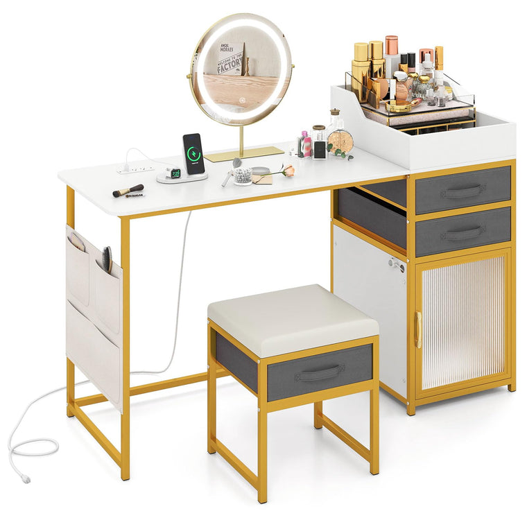 CHARMAID 55'' Vanity Desk with LED Mirror & Lighted Fluted Cabinet - product view 1
