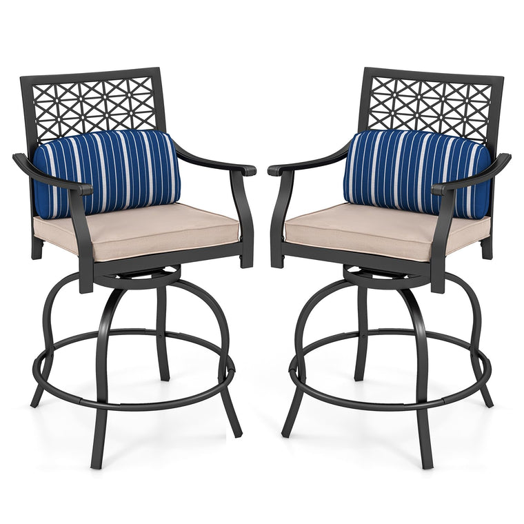 Outdoor Bar Stools, Metal Patio Bar Chairs with Cushion & Lumbar Pillow - product view 1