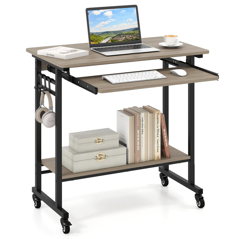 Rolling Laptop Table with Pull-out Keyboard Tray and Hooks - product view 1