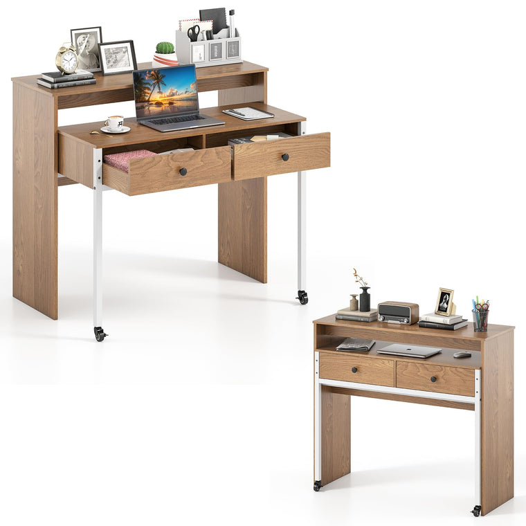Small Computer Desk with Hutch & Drawers - product view 1