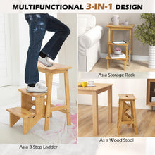 Folding 3 Tier Step Ladder, Multipurpose 3-in-1 Wood Step Stool with Anti-Slip (Natural) - product view 2