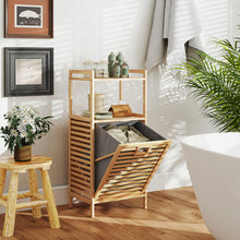 Tilt Out Laundry Hamper Bamboo Laundry Storage Cabinet with 2-Tier Storage Shelves - product view 2