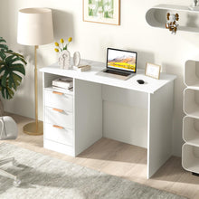 White Desk with Drawers, Modern Home Office Desk Writing Study Desk with Charging Station - product view 2