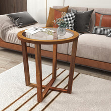 Glass Round End Table, Sofa Side Table with Transparent Tempered Glass Top - product view 2