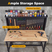 48" Heavy Duty Workbench with AC/USB Outlets and Pegboard - product view 2