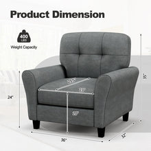 Modern Mid-Century Accent Chair - Linen Living Room Chair with Tufted Back, Grey - product view 3